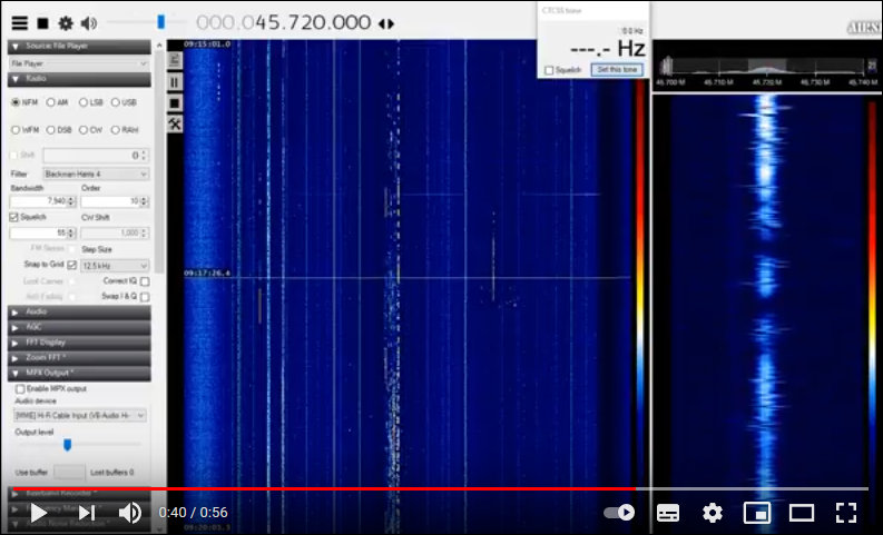 Lo screen della recente registrazione di un cordless su 45.720 MHz