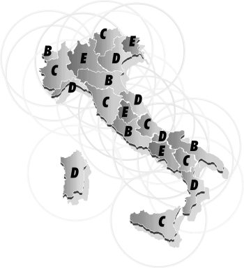 Distribuzione geografica nelle aree regionali dei canali 39/44 MHz